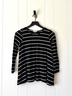 Anthropologie Puella Black and White Stripe Swing Trapeze Top